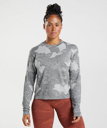 Long Sleeve Gymshark Adapt Camo Seamless Mujer Gris Claro Negras | CO 2326QMA